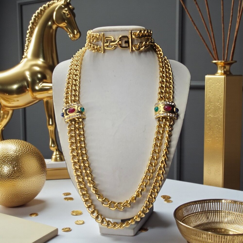 GIVENCHY Vintage Jewels of India Chunky Double Strand Jeweled Chain Necklace - Picture 8 of 8